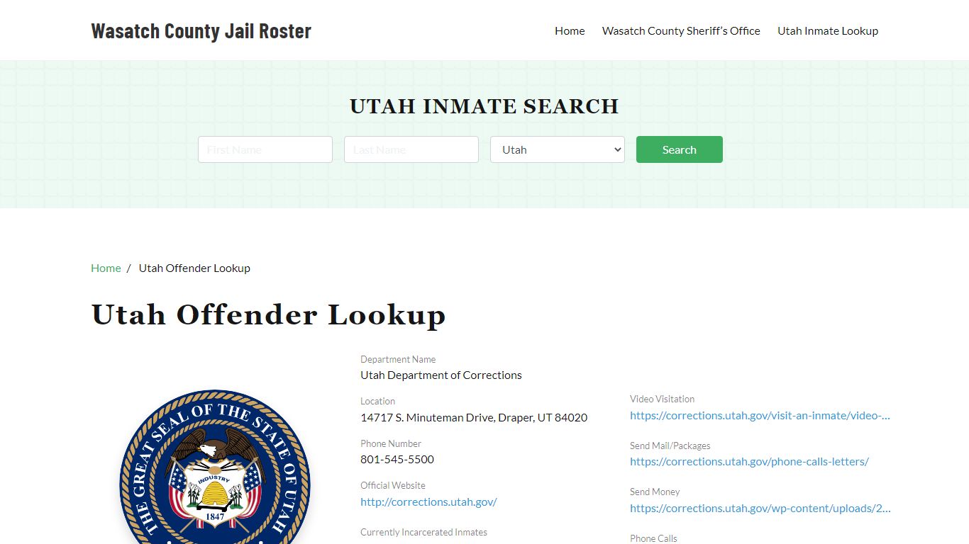 Utah Inmate Search, Jail Rosters - Wasatch County Jail