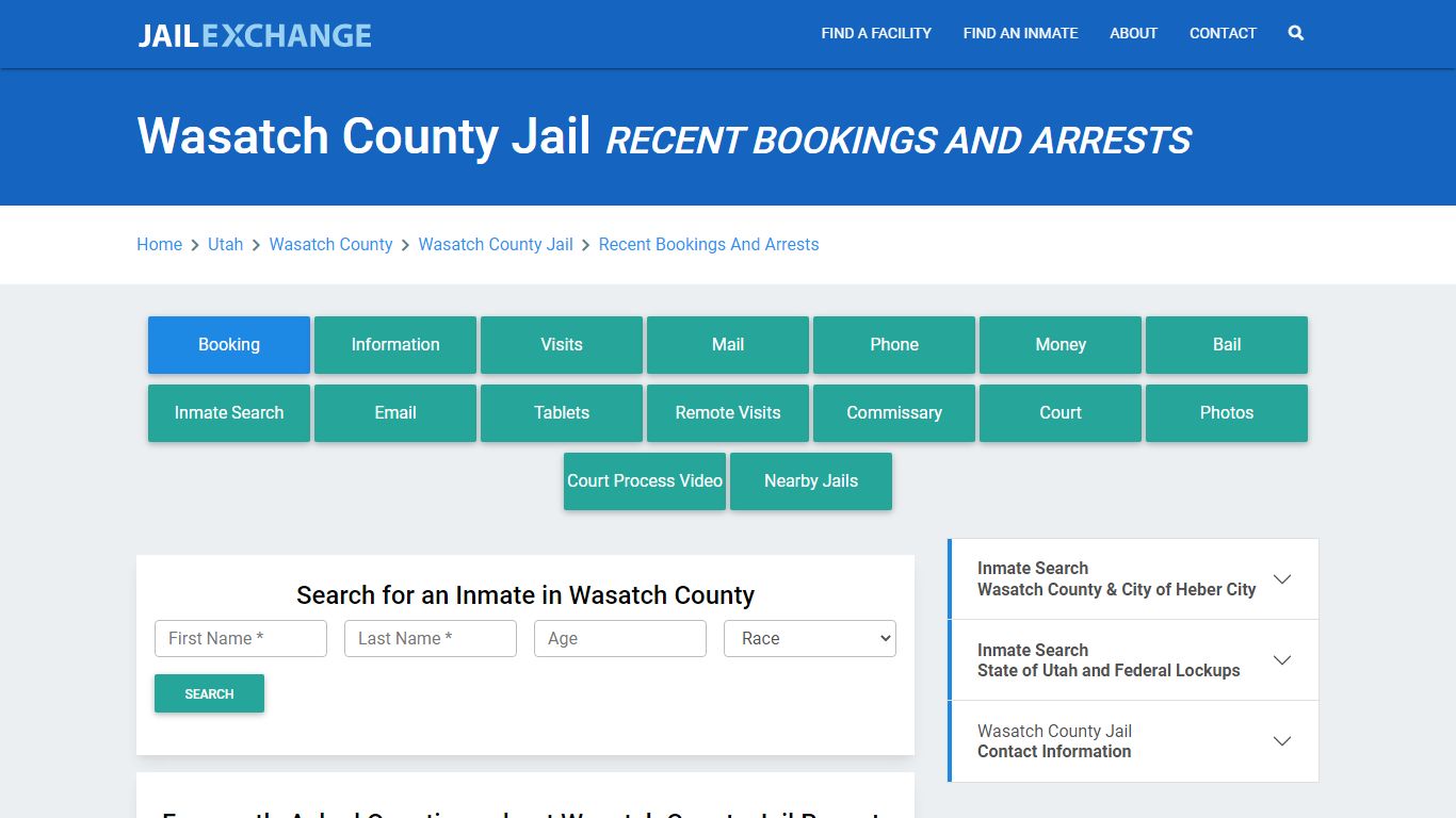 Wasatch County Jail Recent Bookings And Arrests - Jail Exchange