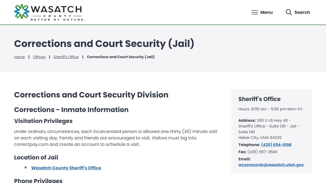 Corrections and Court Security (Jail) – Wasatch County